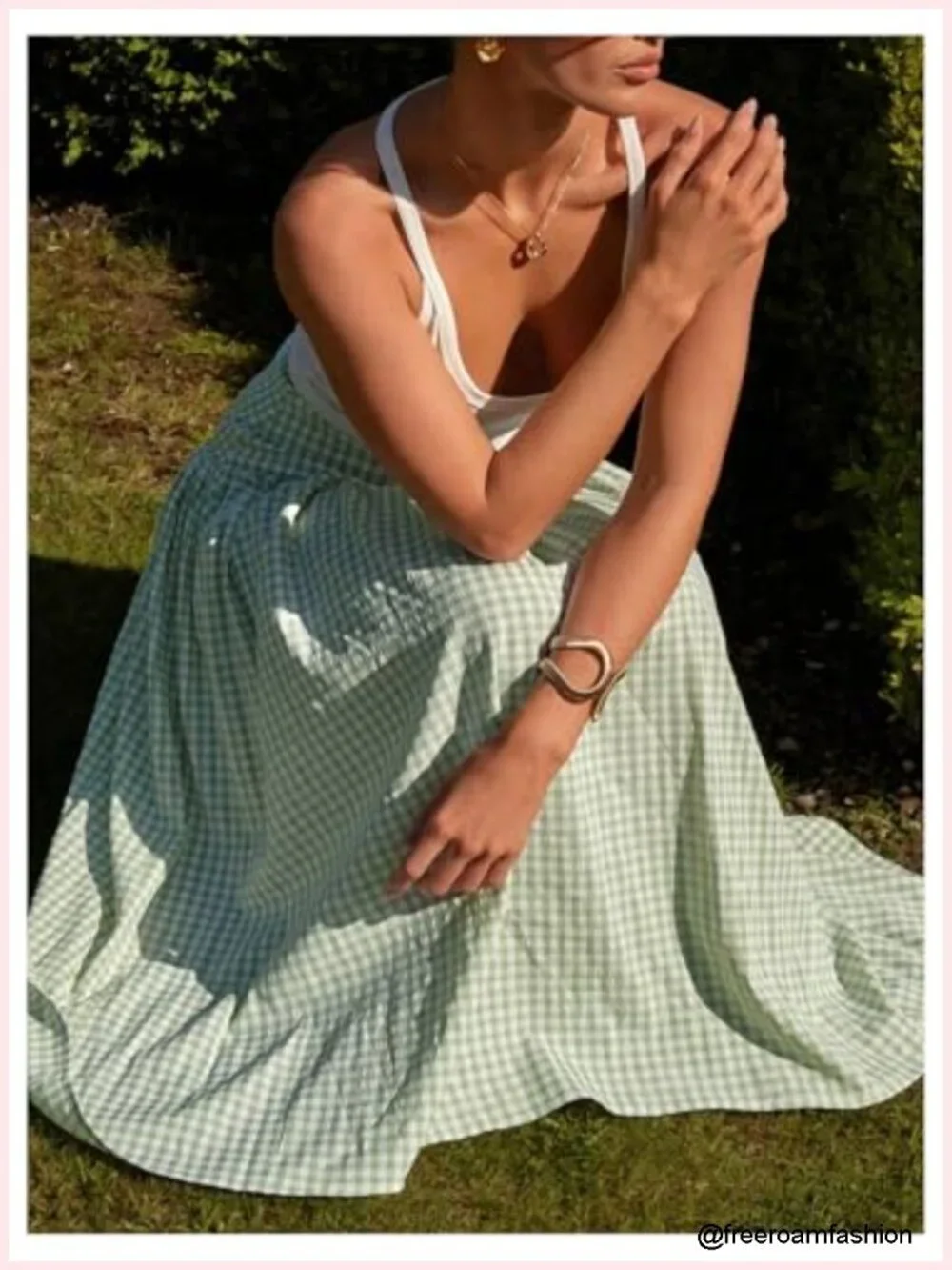 Women's Plaid Gingham Maxi Skirt High Waist Flowy Long Skirt